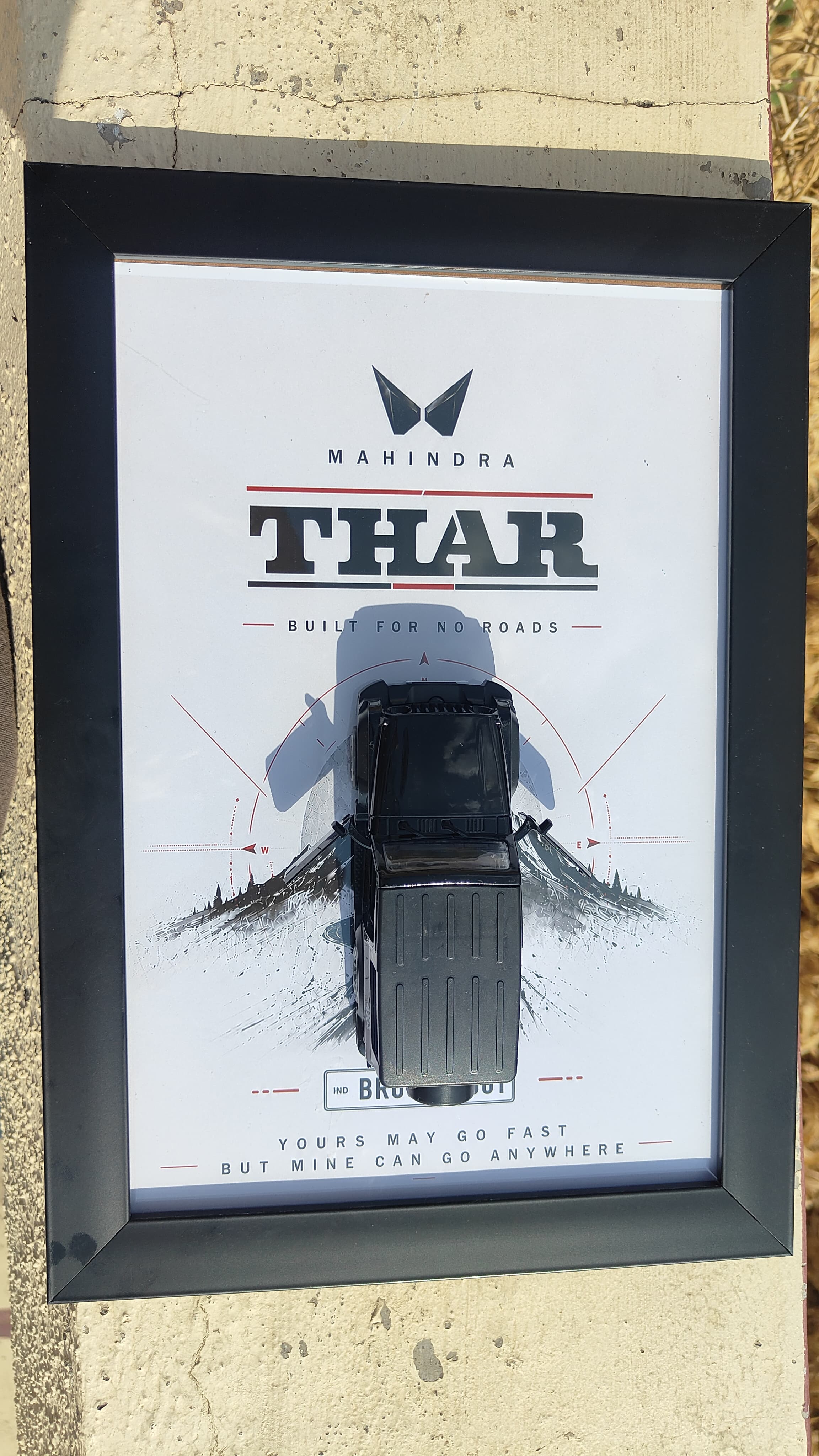 Mahindra Thar Built for No Roads die-cast shadow box display matte black